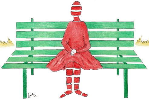 Colour cartoon by Mitra Divshali, published multiple times in an Italian magazine